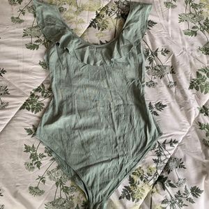 Intimately Free People ruffled bodysuit, sage green, size large